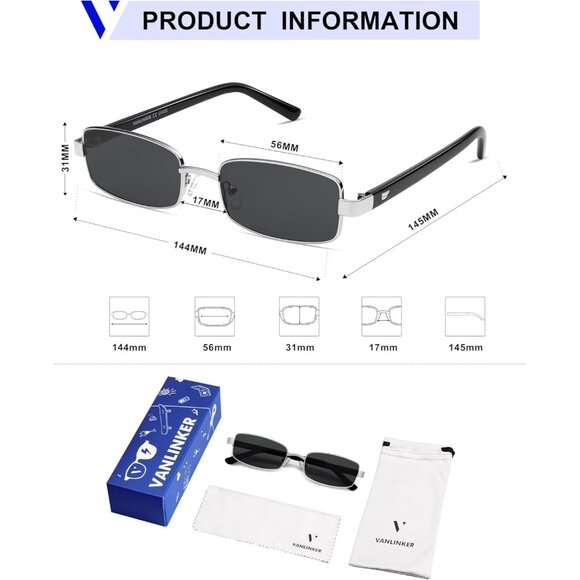 ✨Women Black Retro Rectangle Polarized Small Trendy Slim Narrow Frame Sunglasses